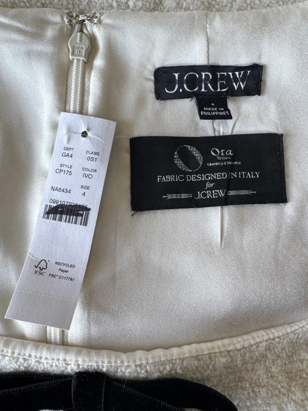 NWT | J. CREW Women’s Sophia Dress with Velvet Bows in Tweed | Ivory | Size 4 - Picture 11 of 16